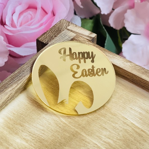 6cm Happy Easter Gold Acrylic Disc 10pc