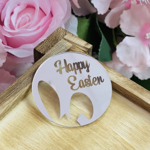 6cm Happy Easter Silver Acrylic Disc 10pc