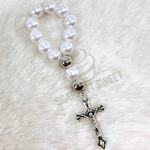 5PC White Silver Pearl Finger Rosary 13 Beads