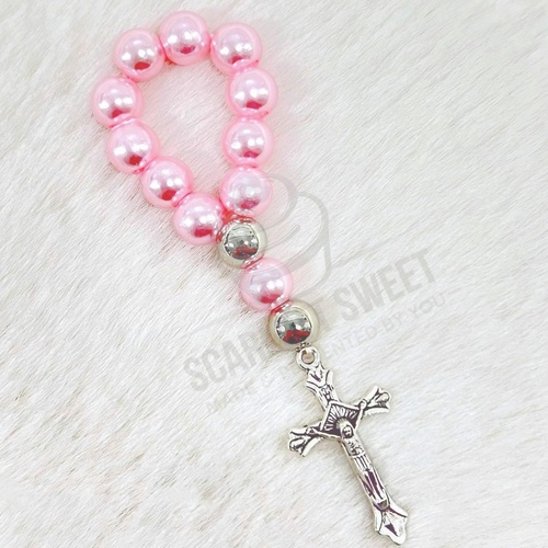 5PC Pink Silver Pearl Finger Rosary 13 Beads