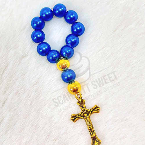 5PC Navy Blue Gold Pearl Finger Rosary 13 Beads