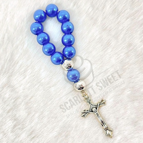 5PC Navy Blue Silver Pearl Finger Rosary 13 Beads