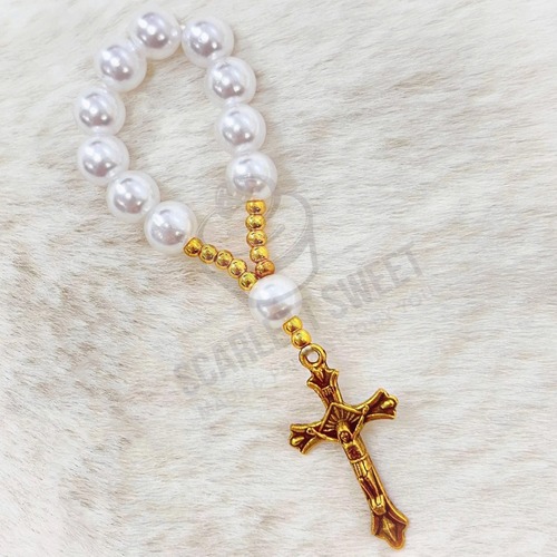 5PC White Gold Pearl Finger Rosary 11 Beads