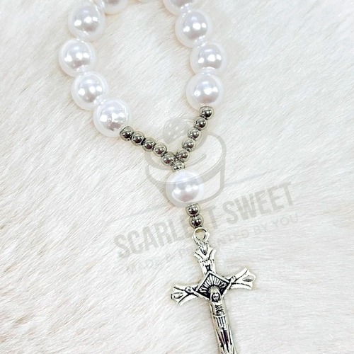 5PC White Silver Pearl Finger Rosary 11 Beads