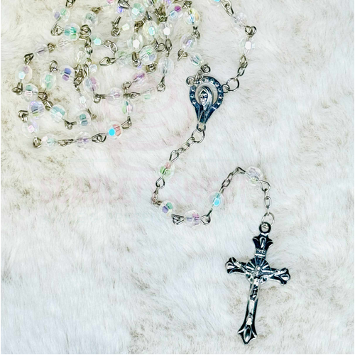 6mm Clear Crystal Abstract Cross Full Rosary 50cm