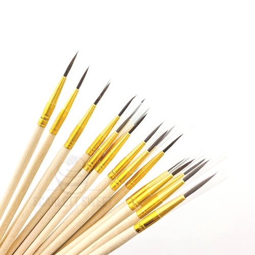 6PC  17cm Fine Tip Wood Gold Brush 000