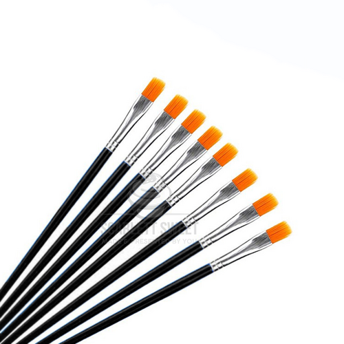 6PC  17cm Flat Tip Black Silver Brush