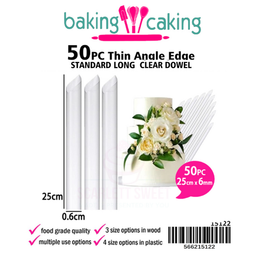 50PC STANDARD LONG Clear Dowel 25x0.6cm