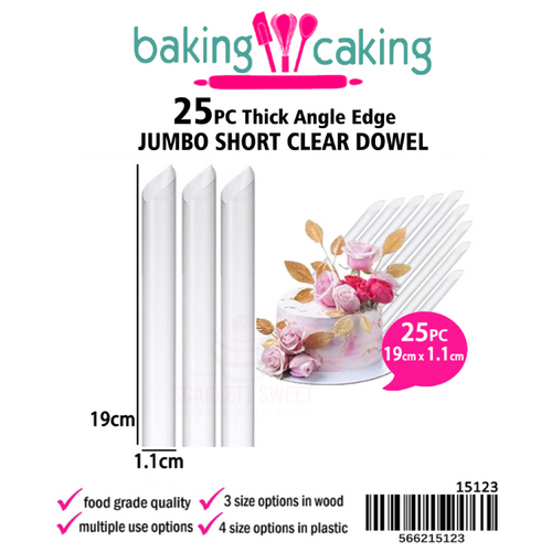 25PC JUMBO SHORT Clear Dowel 19x1.1cm