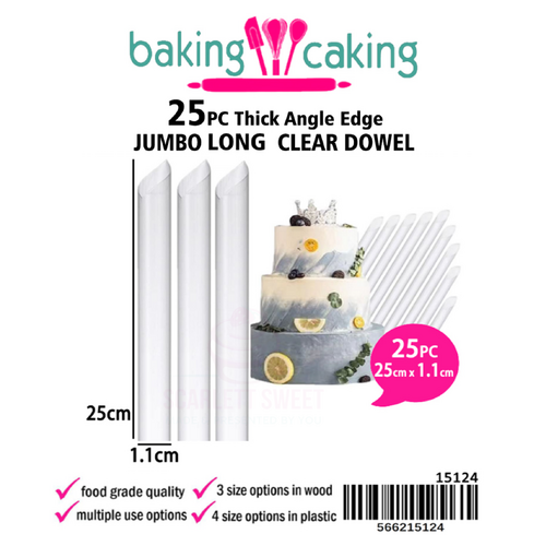 25PC JUMBO LONG Clear Dowel 25x1.1cm
