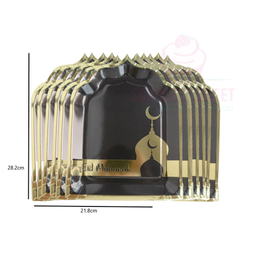 EID Mubarak Mosque Black/Gold Plate 9" 96PC