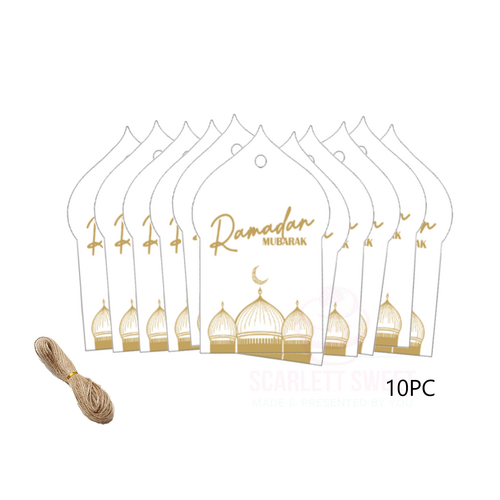 10PC 4.5x7.5cm RAMADAN Mubarak Tag WHITE