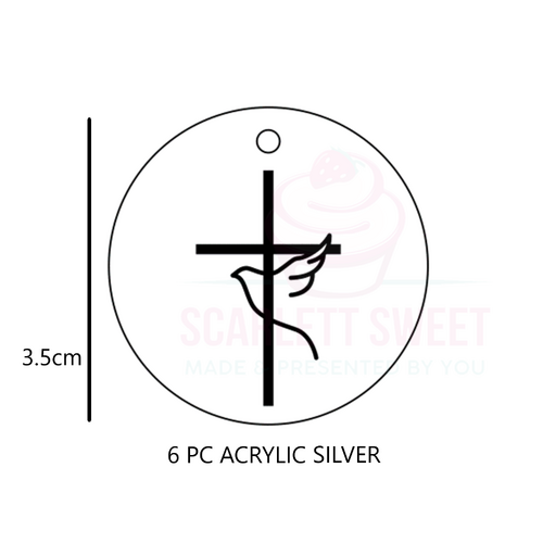 3.5cm 6PC Silver Cross Dove Acrylic Tag