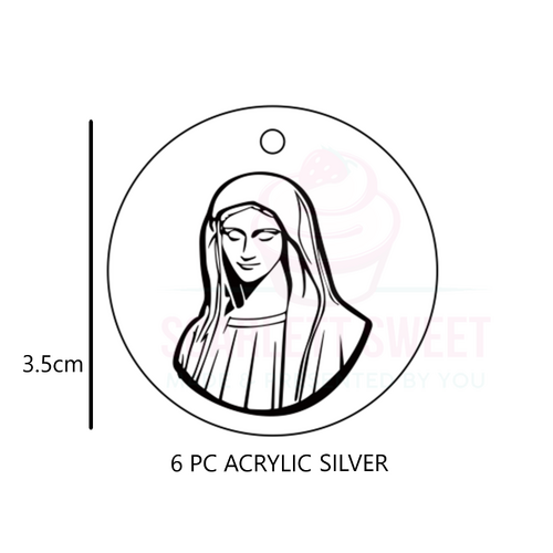 3.5cm 6PC Silver Mother Mary Acrylic Tag