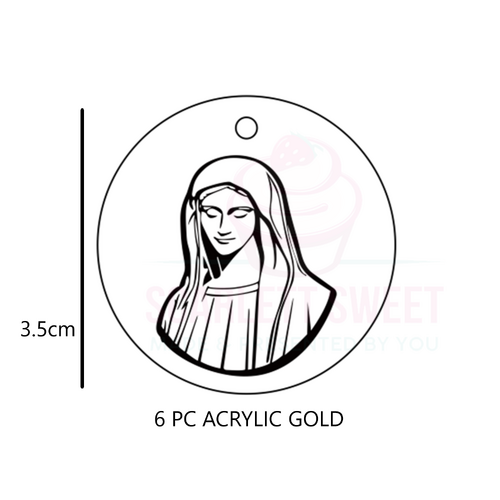 3.5cm 6PC Gold Mother Mary Acrylic Tag