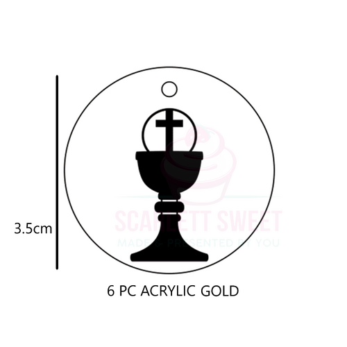 3.5cm 6PC Gold Chalice Cross Acrylic Tag