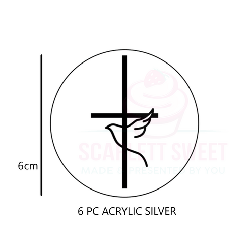 6cm 6PC Silver Cross Dove Acrylic Tag