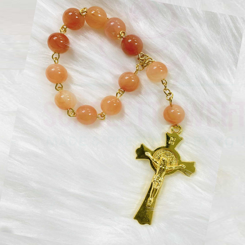 10mm Amber Jade Gold Cross Bracelet Rosary