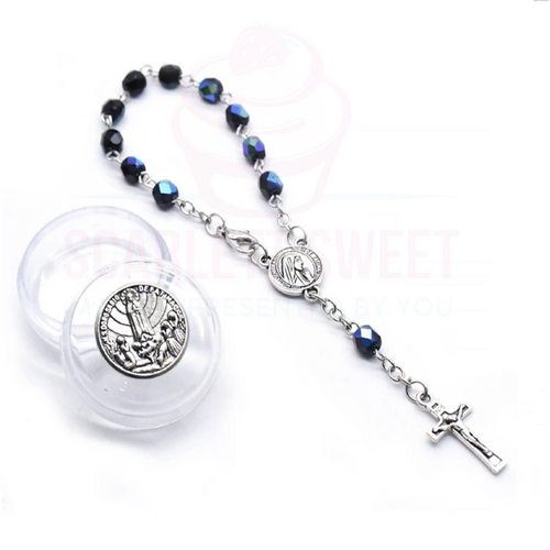 6mm Navy Blue Crystal Bracelet Rosary Fatima Keepsake Box