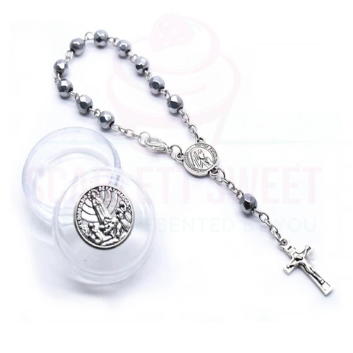 6mm Silver Crystal Bracelet Rosary Fatima Keepsake Box