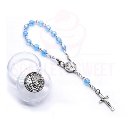 6mm Light Blue Crystal Bracelet Rosary Fatima Keepsake Box