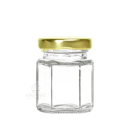 85ml 12PC Hexagon Jar Gold Lid GLASS $1.25 ea
