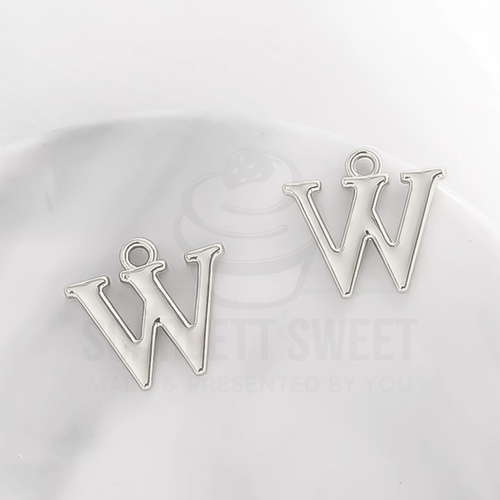 W' 6PC 1.6cm Silver Charm Letter 66c ea