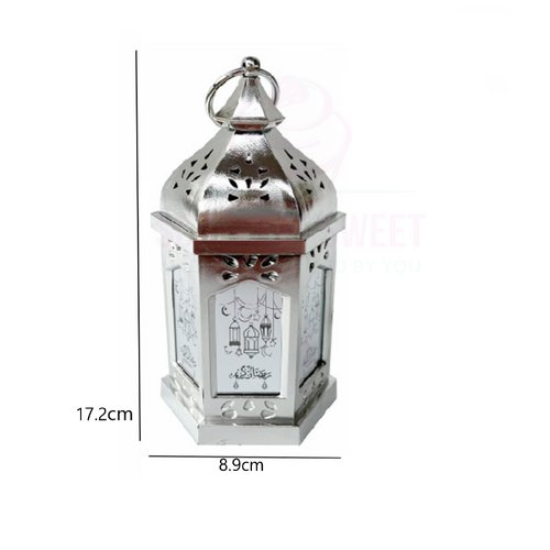 Ramadan Silver LED Hexagon Lantern 17cm