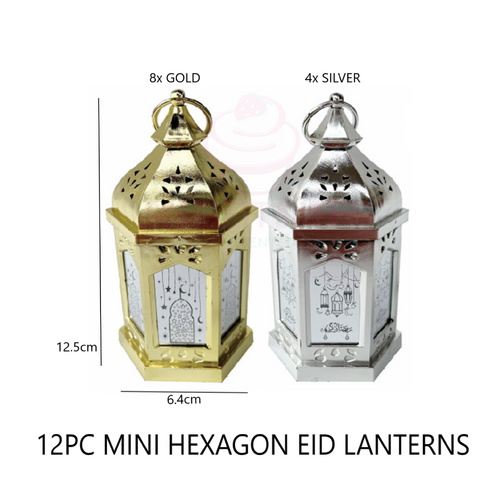 12PC EID Mini LED GOLD/SILVER Hexagon Lantern 12cm